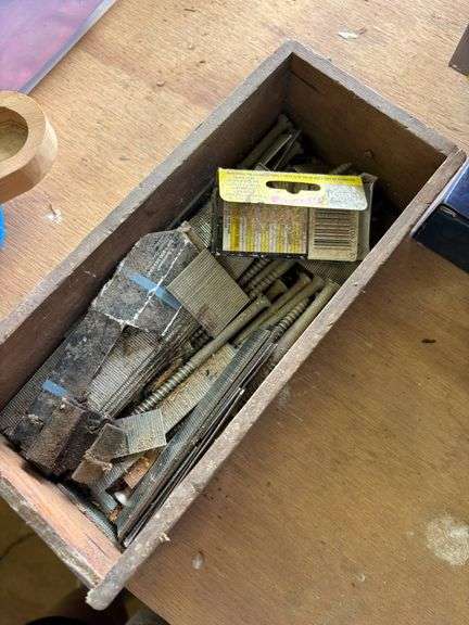Wooden Box With Assorted Metal Files and Tools