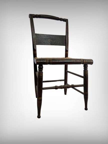 1840’s Hitchcock Style Wooden Side Chairs with Woven Rush Seats