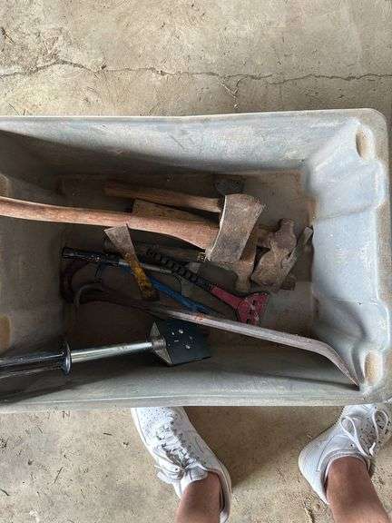 Hand Tools in Plastic Bin