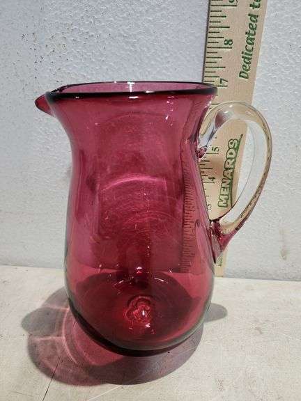 Hand Blown Cranberry Pitcher 7"
