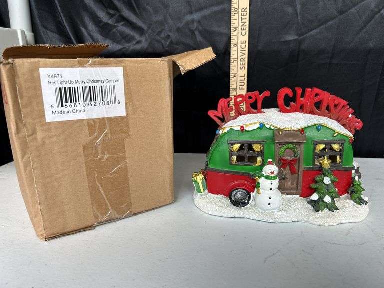 New Battery Operated Christmas Camper Resin