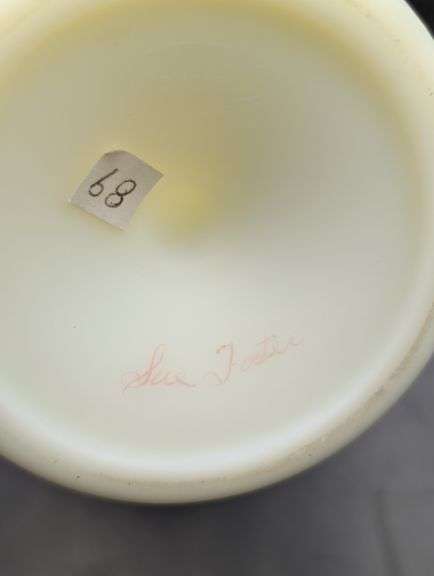 Vintage Uranium Fenton Custard Glass Hand-Painted Pedestal Candy Dish with Lid