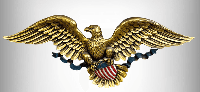 Mid Century Modern Golden Eagle Wall Plaque with Shield Motif