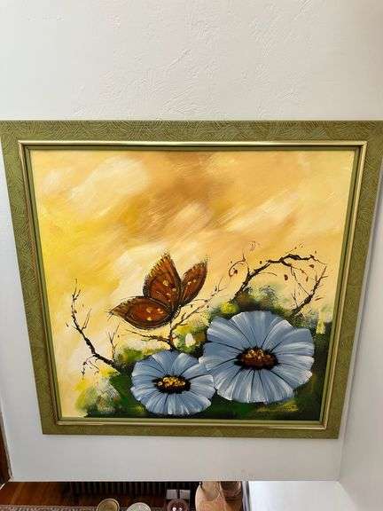 Butterfly & Flowers Framed Painting