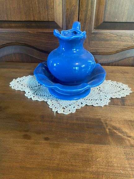Blue Glaze Pitcher and Bowl Set