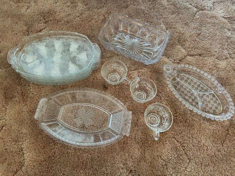Vintage Crystal Cut Glass Job Lot (serving dish, plates, cups, etc.)