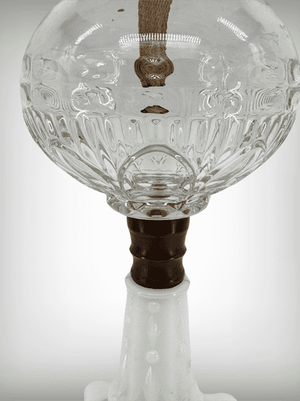Clear Glass and Milk Glass Base Oil Lamp with Chimney and White Glass Shade