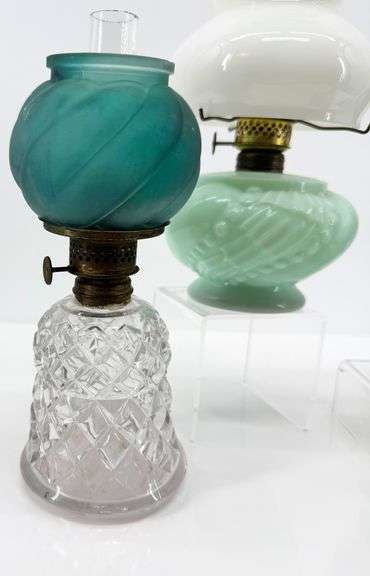 Four Vintage Glass Oil Lamps in Mixed Styles and Colors