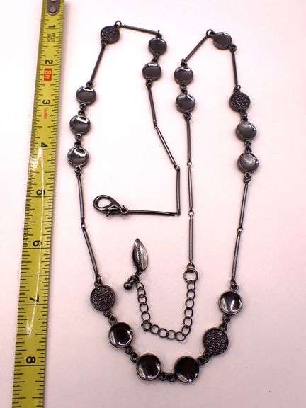 Coldwater Creek Black Tone Chain and Crystal Statement 32" Necklace