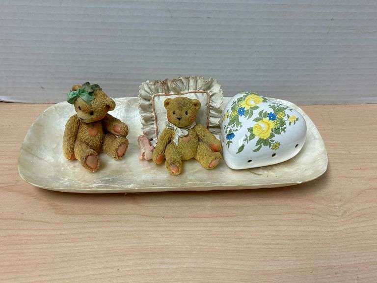 1991 Hamilton Bears & Floral Heart Diffuser on Decorative Tray