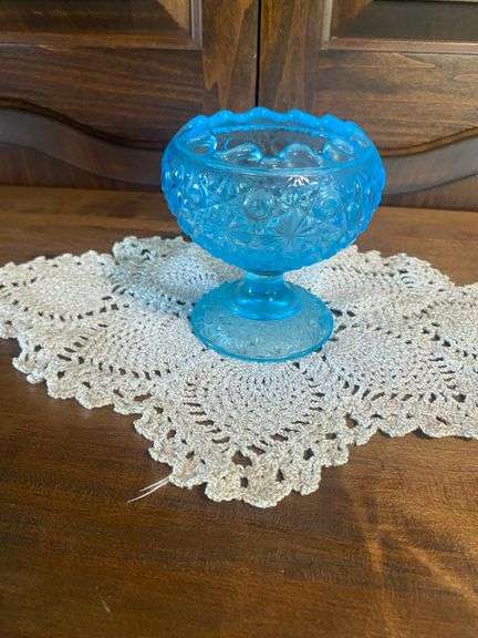Blue Pressed Glass Compote