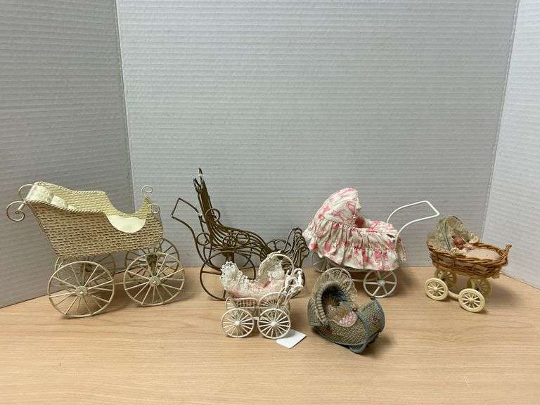 Assorted Vintage & Miniature Doll Carriages and Cradles