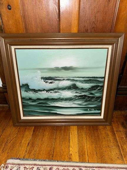 Framed Ocean Wave Oil Painting