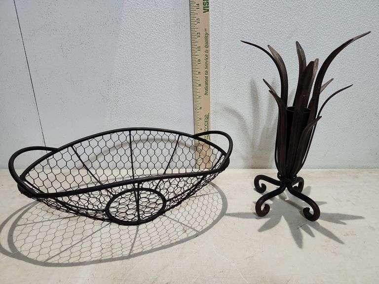 Wire Basket 14'' X 9'' X 4.75''And Metal Vase 11.5'' Tall