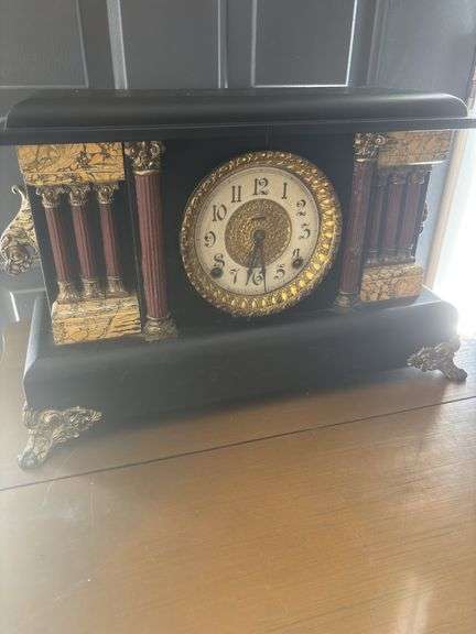 Antique Ingraham Company Victorian Mantel Clock Wood