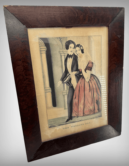 Antique Framed Lithograph ‘The Wedding Day’ by Currier & Ives