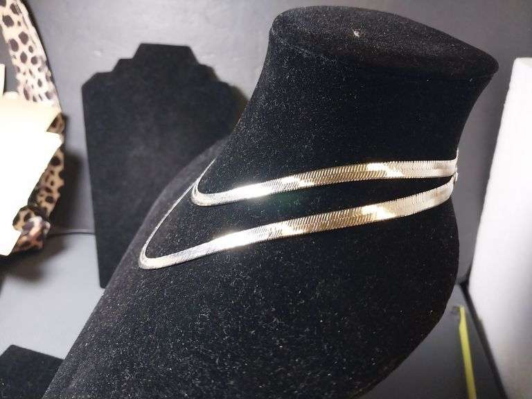 Two Unmarked Gold-Tone Herringbone Necklaces