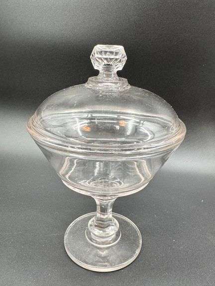EAPG Clear lidded Pedestal Candy Dishes
