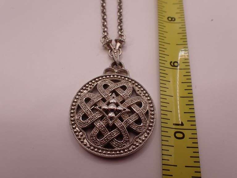 .925 Sterling Silver Irish Celtic Heart Pendant & .925 Sterling Silver 18" Link Chain 21.45g