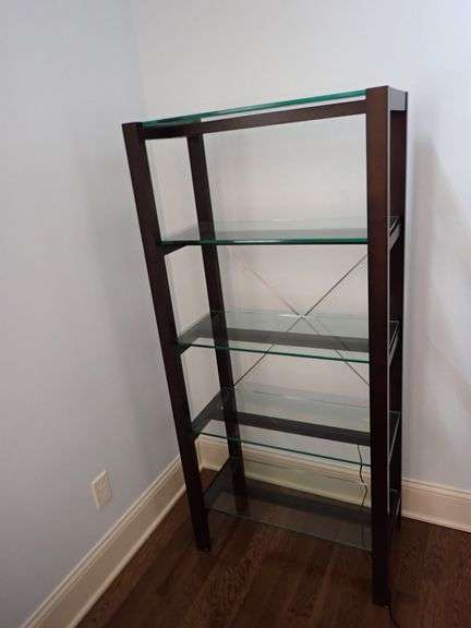 Crate & Barrel Modern Contemporary Glass & Expresso Wood Bookcase
