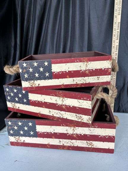3 Pc Wood Americana Boxes Biggest 11"X17"X5"