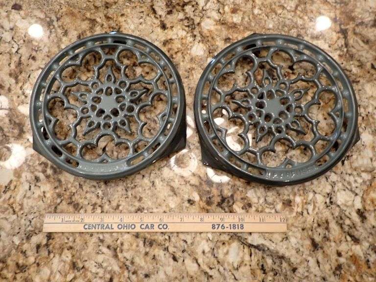TWO Vintage Cousances LE CREUSET France Enamel Cast Iron Trivets - LIKE NEW