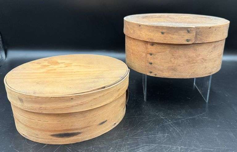Two Bent Wood Shaker-Style Round Pantry Boxes