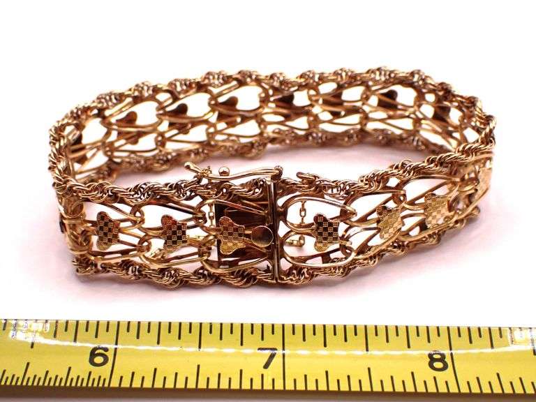14K Gold Rope Twist Charm Bracelet 22.84g