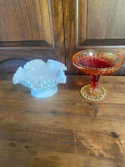 Hobnail and Amberina Glass Compotes