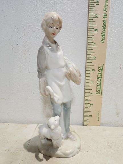 Vintage Porcelain Farm Boy With Sheaves And Lamb 8.5" Tall