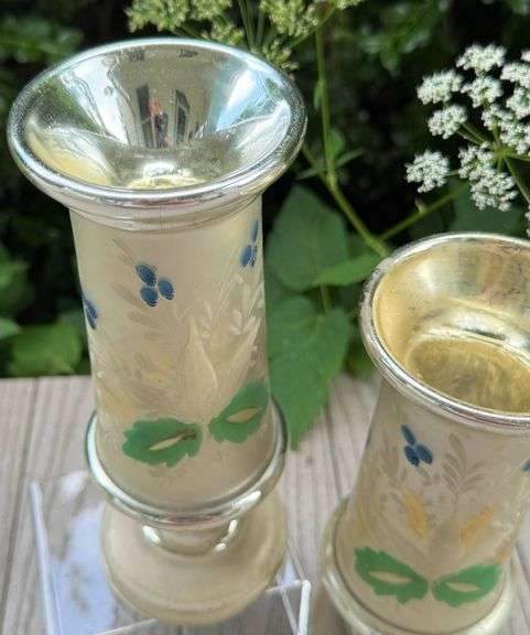 Pretty Antique Mercury Hand-Painted Glass Vases