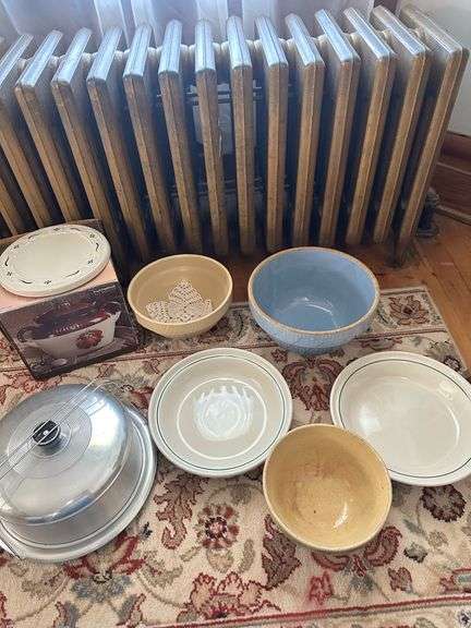 2 Longenberger Pie Plates and Bean McCoy Potter in Box, cake pan