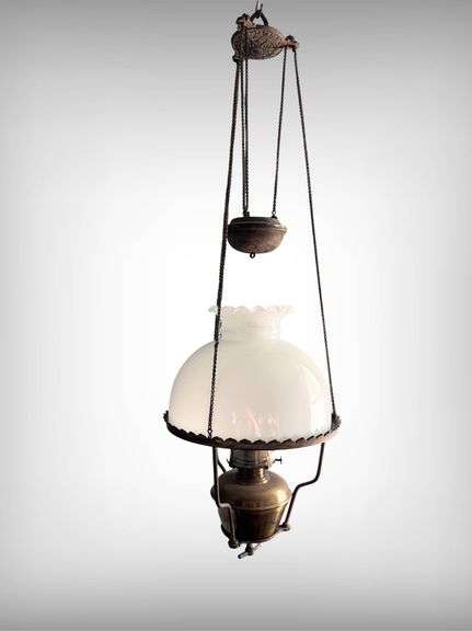 Antique Seville Kerosene Hanging Lamp with Pulley Mechanism