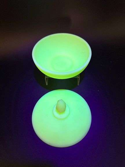 Uranium Glass Lidded Bowl with Glowing Effect Under UV Light
