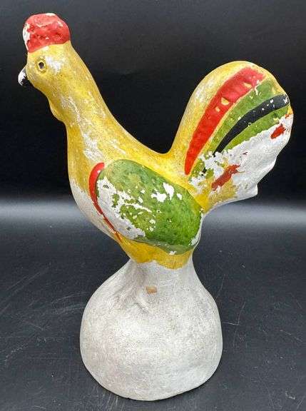 Vintage Chalkware Painted Rooster Figurines in Vibrant Colors