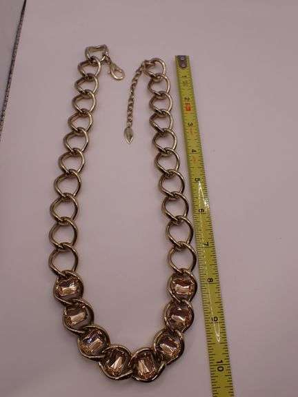 Coldwater Creek Gold Tone Chain and Crystal Statement 32" Necklace