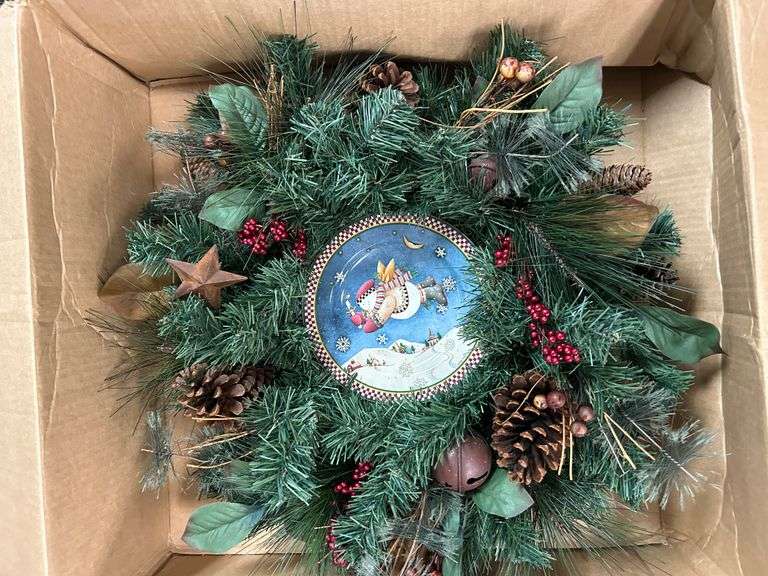 Festive Snowman Wreath with Metal Centerpiece
