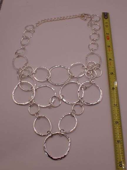 Chicos Silver Hammered Rings Necklace