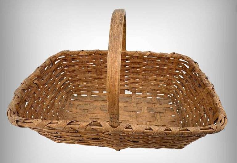 Rectangular Handwoven Wood Wicker Basket With Handle