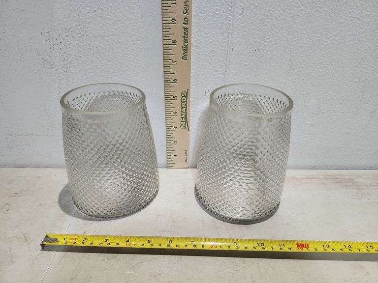 2 Matching Clear Glass Vases 6'' Tall