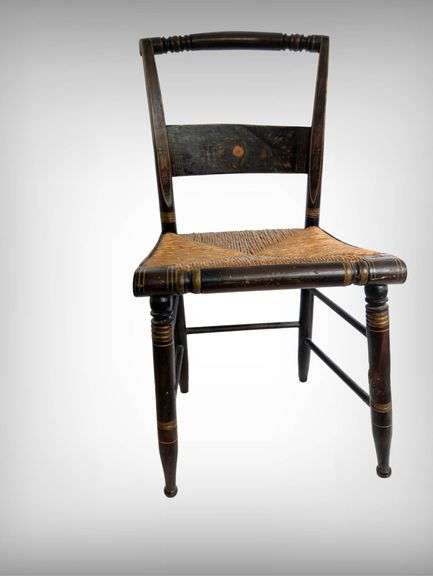 1840’s Hitchcock Style Wooden Side Chairs with Woven Rush Seats