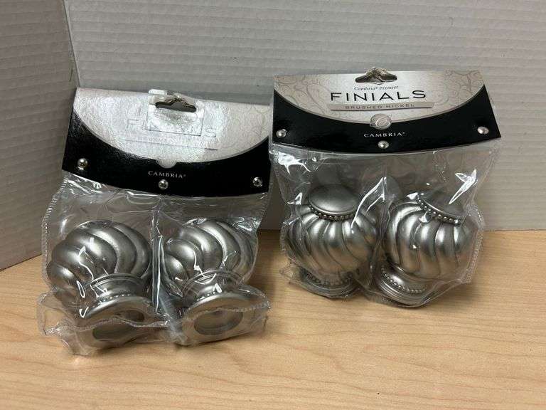 2 Sets Cambria Premier Finials – Brushed Nickel (New in Package)