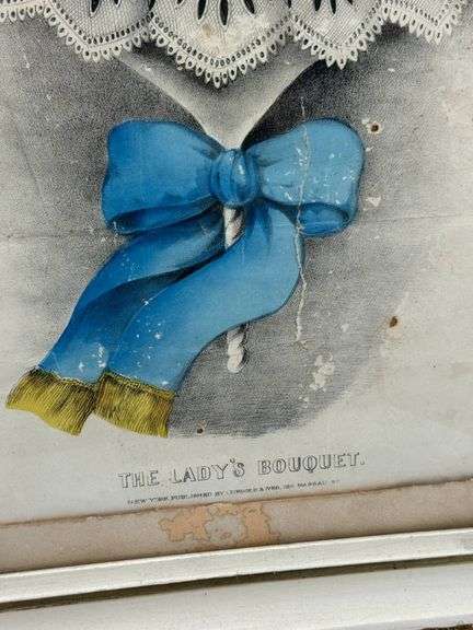 Antique Currier and Ives “The Lady’s Bouquet” Lithograph in Ornate Frame
