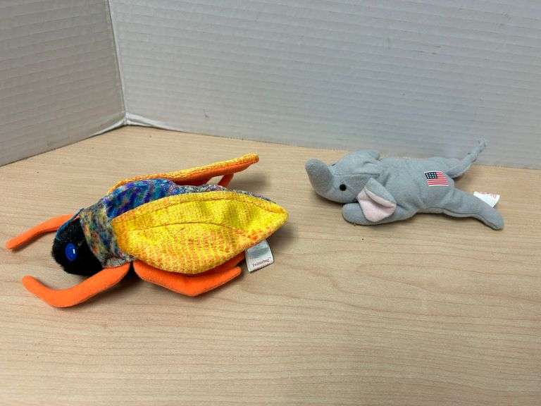 TY Beanie Baby Elephant & “Twitterbug” Plush Insect
