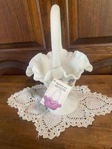 Fenton Milk Glass Basket with Tag