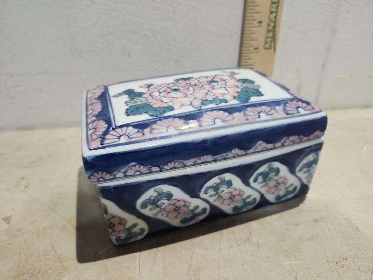 Floral Porcelain Lidded Box 6" X 4" X 2.75"