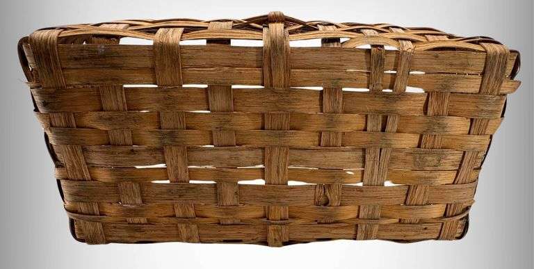 Rectangular Handwoven Wood Wicker Basket With Handle