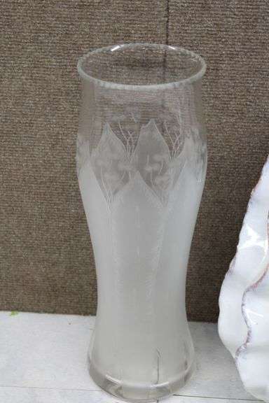 Decorative Vases, Including White Textured Vase and Frosted Etched Glass Vase