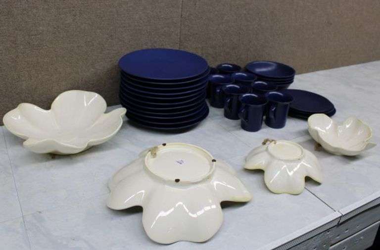 Stoneware and Ceramic Dinnerware Set with Dogwood and Blue Matte Designs