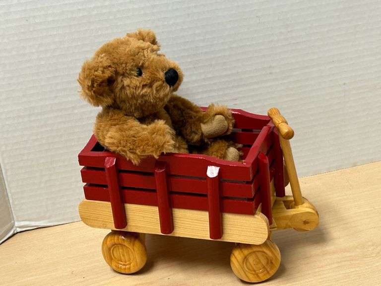 Smithsonian Teddy Bear in Wooden Wagon